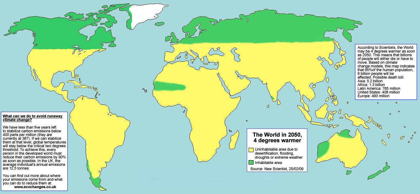 Map Of The World In 2050 Maps  The World in 2050, 4 Degrees Warmer